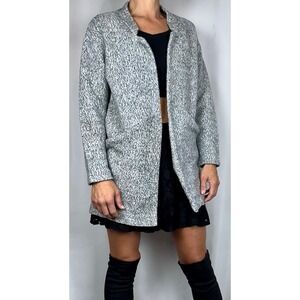 ZARA Woman Bouclé Knit Open Front Coat | Gray Marled | Size S